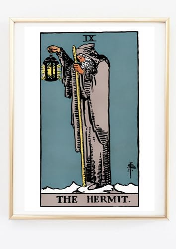 Din A4 Kunstdruck ohne Rahmen - Tarot Tarotkarte - The Hermit - Der Eremit - Raider Waite Deck - Wahrsagen Esoterik - Druck Poster Bild