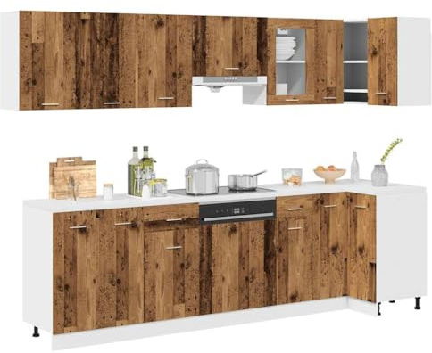 Lyon Küchenschrank-Set, 11-teilig, aus Holz in antiker Technik, elegantes Design zur Optimierung von Räumen mit großer Lagerung, glatte Oberfläche