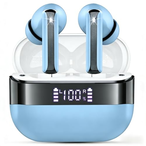 Bluetooth 5.4 Kopfhörer, 2024 Neue Kopfhörer Kabellos In Ear Kopfhörer mit ENC Noise Cancelling Mic, 48H Kabellose Kopfhörer Deep Bass IP7 Wasserdicht Wireless Earbuds, Bluetooth Ohrhörer hellblau