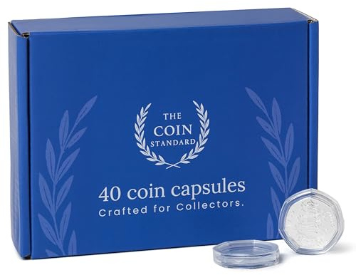The Coin Standard 40x 50p Coin Capsules – Custom Heptagonal Fit 50 Pence Holders – Crystal Clear Acrylic Storage Cases for UK Coin Collectors.