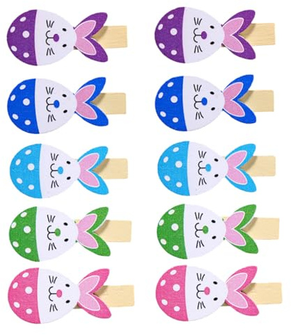 TOGEVAL 30 Stück Kleiner Fotoclips Hasenmotiv Osterdeko Fotoklammern für Wohndeko und Basteln Zufällige Farbe