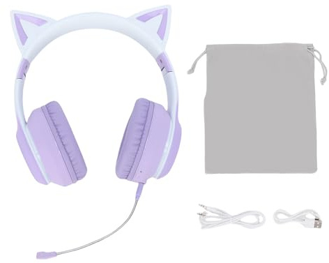 AMONIDA BT Gaming Headset, 7 Color LED Lights 4 Lighting Modes 40mm Speaker Stereo Sound Gaming Headphones with Detachable Microphone Adjustable Soft Wireless Over Ear Headphones for (Purple)