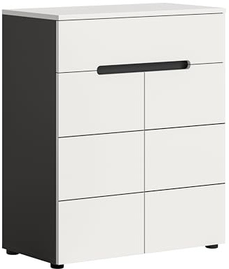 furnling Schuhkommode Cano, Matte Front in weiß, 1 Schublade, 2 Türen, Schuhschrank mit 3 verstellbaren Einlegeböden, Höhe 94 cm, Korpus Basalt grau