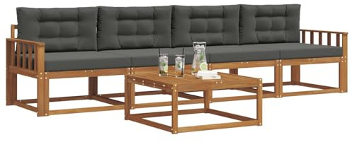 vidaXL Outdoor-Sofagarnitur mit Kissen 5 pcs Natur und Anthrazit, Stylische Gartenmöbel, modernes Sofa-Set, langlebige Möbel für Poolbereich, Bequeme Sitzgelegenheiten für die Terrasse