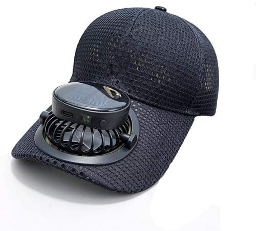 Cooling Fan Hat, Baseball Caps, Adjustable Summer Cap, Solar Powered Cooling Fan Hat with Digital Display, USB Rechargeable, Adjustable Size, Black, 30x15x5 cm