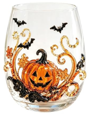 Verres à vin sans pied pour Halloween, fantôme et citrouille, 3D sur le thème d'Halloween, tasses en verre amusantes pour Halloween, dîner, fête d'anniversaire, A