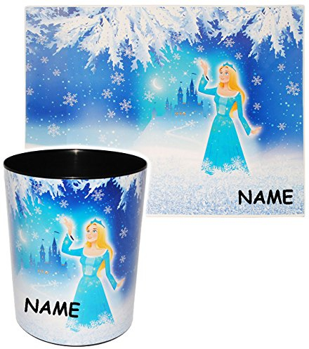 2 TLG. Set Schreibtischunterlage & Papierkorb - Prinzessin - Eisprinzessin - incl. Name - Schreibtischset - aus Kunststoff - Mülleimer/Eimer - Tischun..