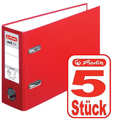 Herlitz Ordner Kunststoff A5 quer 75mm (5 Stück | A5 quer, rot)