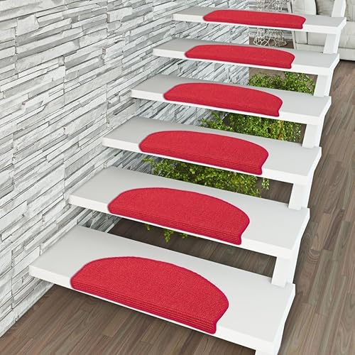 Natur Sisal Stufenmatten Rot (halbrund) einzeln oder im 15er Set in 2 Größen, Größe/Menge:18x56 cm = 15 Stck.