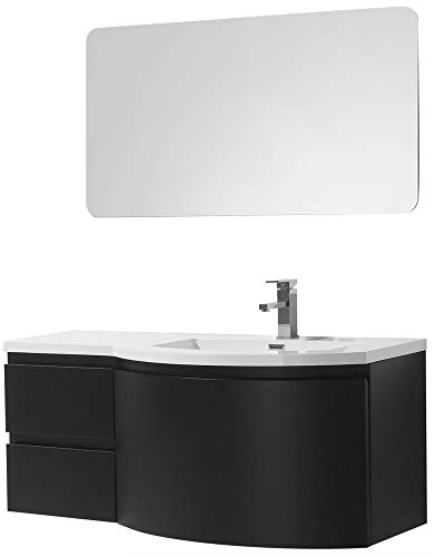 Mobile da bagno LAURANCE 1200, nero opaco - armadietto a specchio e specchio a scelta, Specchio:Senza specchio, Versione:Lavabo a destra