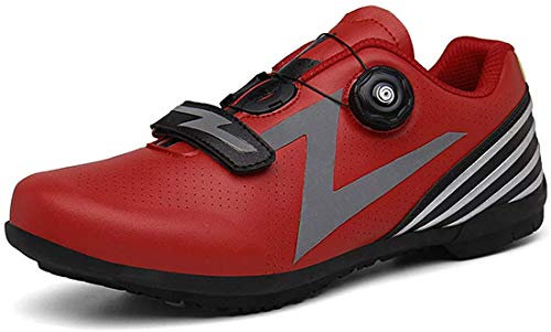 Bike Shoes Cycling Shoes Breathable Unisex Outdoor Sports Mountain Bike Lock-Free Bicycle Shoes Road Racing Shoes (10.5,red)