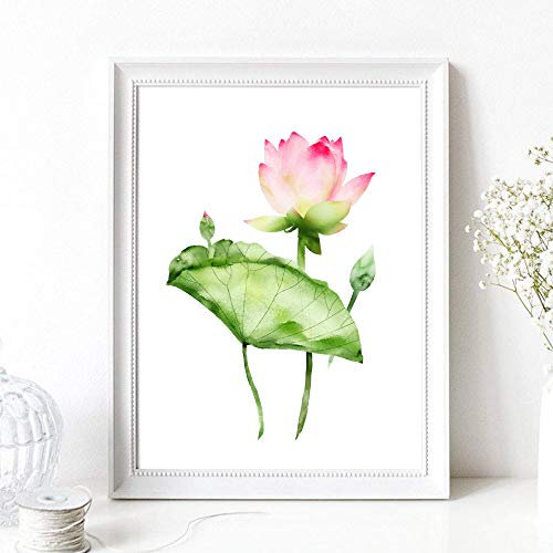 Din A4 Kunstdruck ungerahmt Lotus Seerose Blume Blüte Aquarell Grün Pink Druck Poster Bild