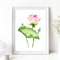 Din A4 Kunstdruck ungerahmt Lotus Seerose Blume Blüte Aquarell Grün Pink Druck Poster Bild