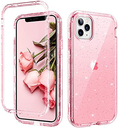 GUAGUA iPhone 11 Pro Max Case 6.5-inch Clear Pink Glitter Bling Sparkle Shiny Hybrid 3 in 1 Hard PC Soft TPU Bumper Cover for Girls Women Shockproof Protective Phone Case for iPhone 11 Pro Max Pink