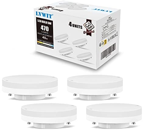 LVWIT GX53 LED Lampe 5W Warmweiß, GX53 Leuchtmittel Nicht Dimmbar, Kein Flimmern, Ersatz 40W Glühbirne, 470Lumen, 3000K, 110 Grad, CRI> 80, Einbaustrahler GX53 für Schrankleuchten, 4er Pack