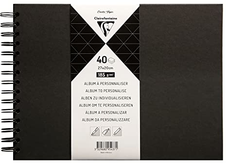 Clairefontaine 95437C - Album DIY zum Personalisieren, 40 Blatt schwarz 185g im Format 27x20 cm, fester Umschlag schwarz, Schwarz, 1 Stück