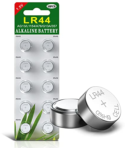 GutAlkaLi LR44 1.5V Alkaline Button Coin Cell Batteries - Pack of 10 for Many Small Electronics, Including Watches, Calculators, and Toys - Compatible with AG13, 357, 303, SR44, and A76 Battery