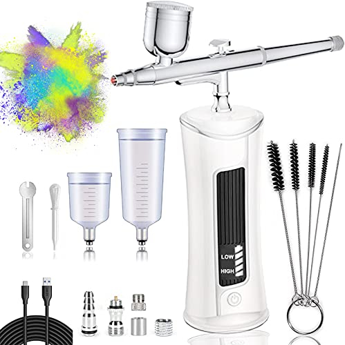 AUPERTO Kabellose Airbrush Set - Tragbare USB-aufladbare Doppelaktion Airbrush-Set mit LED-Display, Luftkompressor für Nageldesign, Make-up, Tattoos, Kuchen, und Gesichtsbemalung