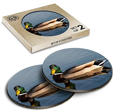 2 x Eco Boxed Cork Coasters - Cute Swimming Mallard Duck Drink Cup Mug Glass Table Mat #14214