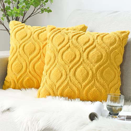 Sunia 2er Set Sofakissen aus Wollmischung Dekokissen Weihnachten Deko Kissenbezug Couchkissen Zierkissenbezug für Wohnzimmer Bett Sofa Schlafzimmer Couch 50x50 cm Gelb
