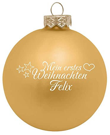 Deitert Weihnachtskugel mit Wunschtext Gravur, Ø 8cm, personalisierte Christbaumkugel aus Glas (matt), Individueller Weihnachtsbaumschmuck Namen oder Spruch, Mein erstes Weihnachten, Gold