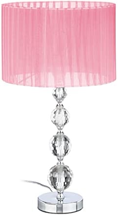 Relaxdays Tischlampe, Nachttischlampe im Kristalldesign, HxD: 54 x 29,5 cm, E27 Fassung, Tischleuchte mit Schirm, rosa