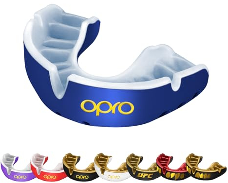 OPRO Gold Level Mundschutz, Mundschutz Sport Erwachsene und Kinder, mit Vorgesetzter Komfort für Boxen, Lacrosse, MMA, Kampfsport, Hockey und alle Kontaktsportarten (Blau, Erwachsene)