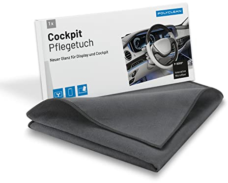 POLYCLEAN 2X Cockpitpflege Auto Microfasertuch – Tücher zur schonenden Reinigung von Touchscreens und Auto-Cockpit (30x30 cm, grau)