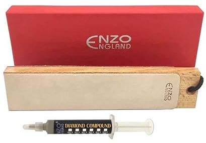 ENZO ENGLAND Leather Strop with Diamond Honing Compound Set Sharpening Polishing Paddle Block for Woodworking Knife Stropping | Chisel Fine Buffing Compound for Woodcarving Tools
