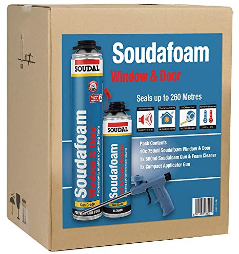 BC Profiles Soudal Soudafoam Window and Door Professional Quality Expanding Foam Kit | PU Foam and Gun Cleaner, Low Expansion Applicator Pack