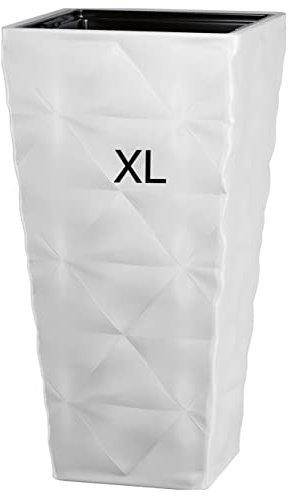 MELTOM Pot de fleurs avec insert amovible - Slim haut - Carré - Effet 3D - Couleur : blanc - XL (l x H) : 29 x 56 cm