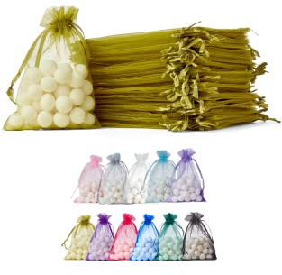 Soul Projekt [100 Stk.] Organzasäckchen mit Kordelzug für Hochzeiten, Schmuck, Geburtstage, Bastelarbeiten, Kristalle, Süßigkeiten, Gastgeschenke. moosgrün Organza Bags Moss Green 10x15 x100