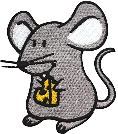 Rat patch mouse patch mouse eating cheese patch iron on rhymes patch Embroidered Iron on Sew on Patch Badge for Clothes etc. 7x5.5cm