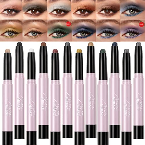 LuckNest 12-teiliges Lidschatten-Stift-Set, matt und schimmernd, cremiger Lidschatten-Bleistift, glatter cremefarbener Lidschatten-Stift, Buntstift, wasserdicht, langlebig