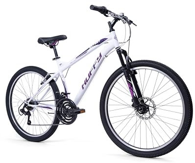 Huffy Extent Women's Mountain Bike 26 Inch Wheels 18 Gears Gloss White & Purple Front Suspension