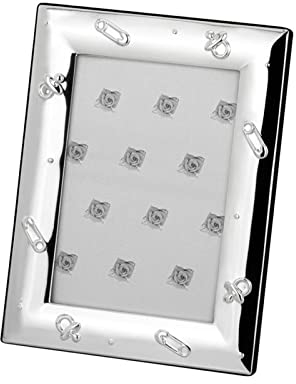 Versilberter Kinder-Bilderrahmen 9x13 cm mit Schnuller-Motiv - dekorativer Fotorahmen mit Glasscheibe & Samtrückwand - liebevoller Babyrahmen für Geburt, Taufe oder Babyparty