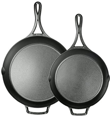 Lodge Blacklock Cast Iron Skillet Set - 10.25 & 12 Skillets - Preseasoned Skillet Pans - Easy Cleanup - Lightweight Design - Two-Sizes - Premium Skillets
