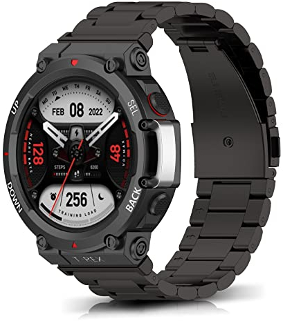 ToVioc Armband Kompatibel mit Amazfit T-Rex 2, Herren & Damen Rostfreier Edelstahl Ersatzband für Amazfit T-Rex 2 - Schwarz