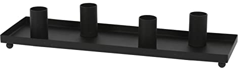 Metall Kerzentablett schwarz für Stabkerzen - 30 x 10 cm - Kerzenständer mit 4 Haltern - Deko Kerzenhalter für Tafelherzen