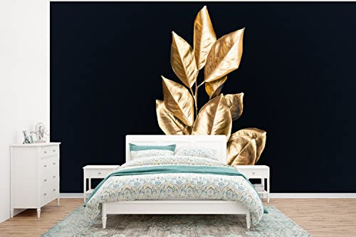 Selbstklebend Tapete Wandpapier Wandaufkleber Fototapete Tapeten Wanddeko 350x260 cm Pflanze - Blätter - Gold - Schwarz - Luxus