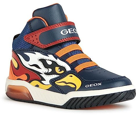 Geox J Inek Boy Sneaker, Navy Orange, 31 EU