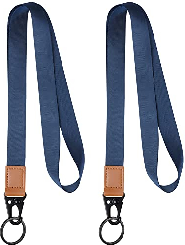 Vicloon Umhängeband Schlüsselband, 2 Stück Schlüsselband Lanyard, Neck Lanyard strip mit und echtem Leder, mit Metall Ring, für ID Badge Card Holder, Brieftaschen und Ausweishalter(Dunkelblau)