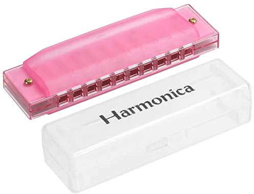 PATIKIL Clairement Coloré Translucent Harmonica 10 Trous Rose ABS Harpe Bouche avec PVC Boîte pour Éducation Musical Instruments Débutants Adultes Professionnels