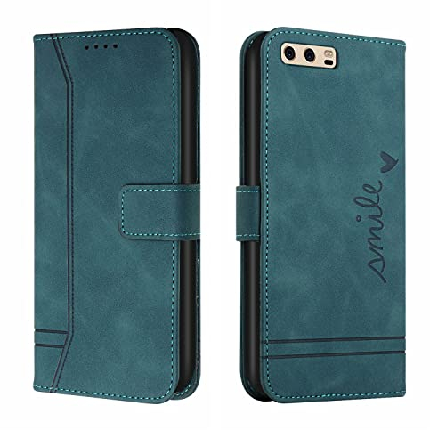 Bravoday Hülle für Huawei P10, PU Ledertasche Handyhülle Flip Schutzhülle Kompatibel mit Huawei P10, mit Kartenfäch & Kickstand, Grün