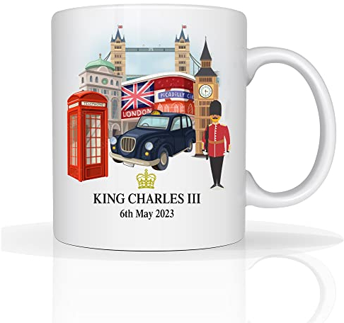 Charles Reign III New King Monarch Royal Memorabilia Tea Coffee Mugs Charles Gift Mug Coronation Ceremony Premium Ceramic Jubilee Cup 11oz White (London Scene)
