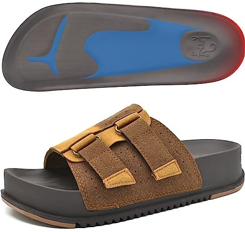 KuaiLu Femmes Réglable Semelle épaisse Chaussures Antidérapantes Arc Support Femmes Léger Plateforme pad Sandales Plates Mode été Peep Toe Semelle épaisse Réglable Boucle Bandoulière Marron 41