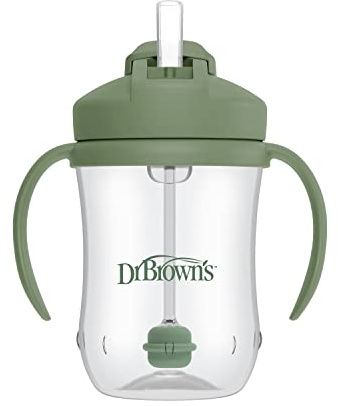 Dr. Brown's Milestones Baby's First Straw Cup, Training Cup with Weighted Straw, 9oz/270mL, Olive Green, BPA Free, 6m+