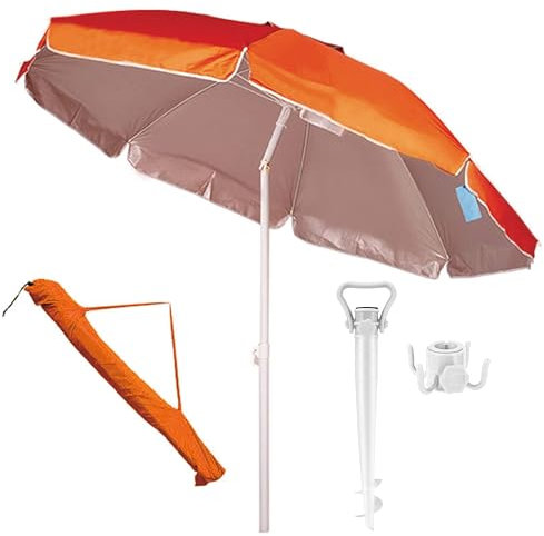 KOKOBOX OMBRELLONE da Spiaggia Inclinabile 200CM + Sacca da Trasporto + Protezione Solare UV50+ Obrellone da Balcone/Giardino/Terrazzo/Piscina/Pesca Esterno Antivento Portabile - Arancione