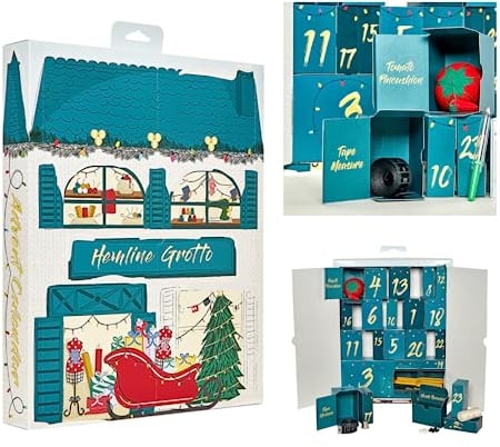 Hemline 2023 Gefüllter Adventskalender - 24 Näh- & Bastelgeschenke - Weihnachtscountdown - Geschenkidee für Bastler - Hemline Grotto