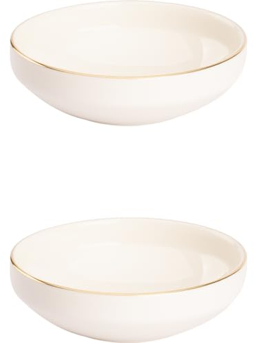 Maastricht Porselein Ligne D’or große Schalen - 2er-Set, Porzellan, Ø 15 cm, Elfenbein weiß goldener Rand, für Müsli, Salat oder als Beilagenschale, stapelbar, Handreinigung